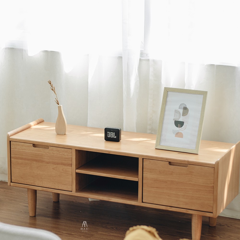 ชั้นวางทีวีไม้ยางพารา MAAI DESIGN รุ่น SAIDO M สีโอ๊ค_4
